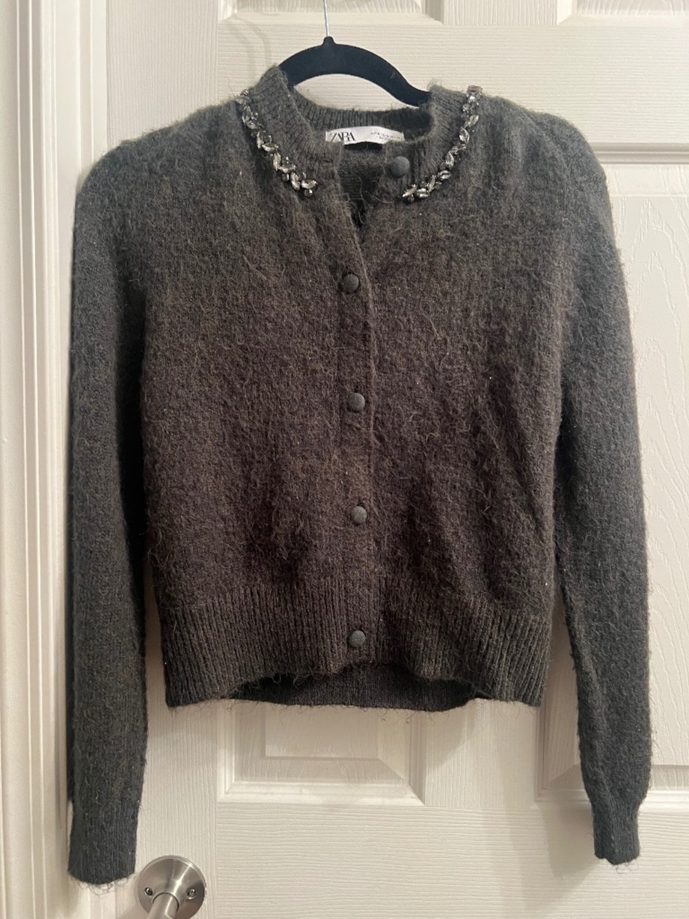 Women's Olive green  Embellished Button Up Cardigan Sweater zara